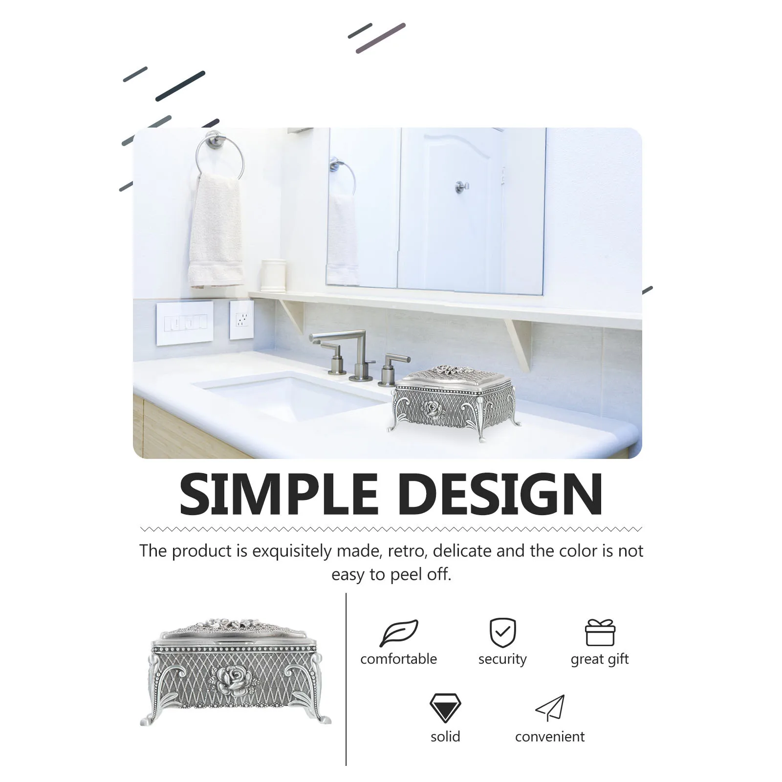 

Embossed Rose Zinc Alloy Jewelry Box Retro Compact Design Ring Storage Case Trinket Gift Box Decorative Storage Case