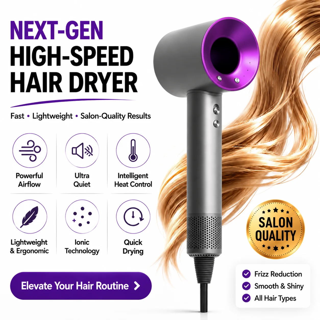 

Premium Upgraded Edition High-Speed Bladeless Hair Dryer | 2026 New Negative Ion Professional Quick Dry | Ultra-Quiet High Power