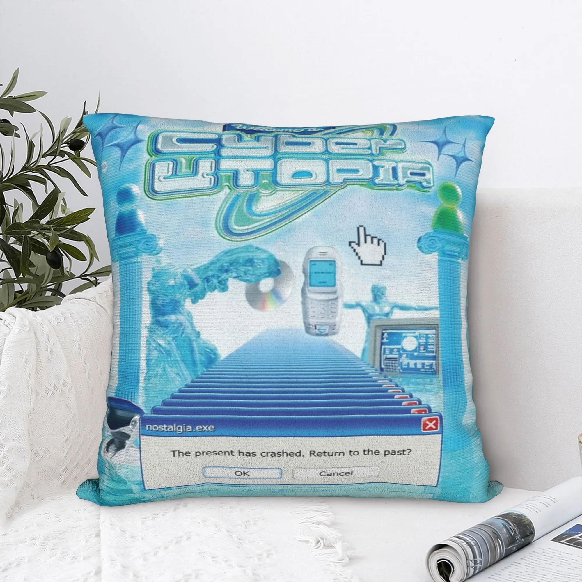 Welcome to Cyber Utopia Square Pillow Case Frutiger Aero Cushion Covers Customized Throw Pillow Case Cover for Home 45x45cm