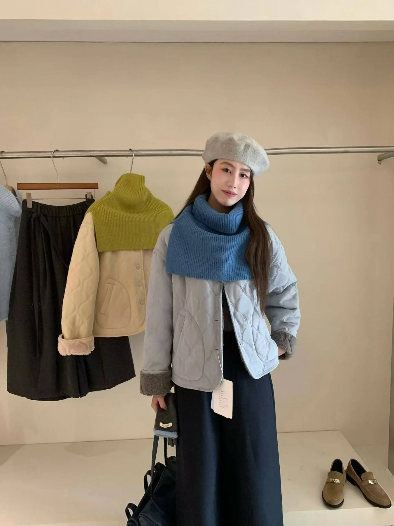 

Korean Sle Women's Winter Jaet Quilted Fur Coat Warmth Diamond Pattern Inteated Leather And Fur ort Outerwear