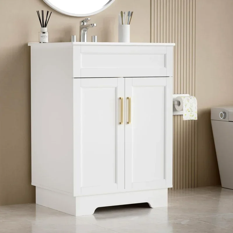 Bathroom Vanity with Ceramic Sink Cabinet 2 24 Inches Wooden