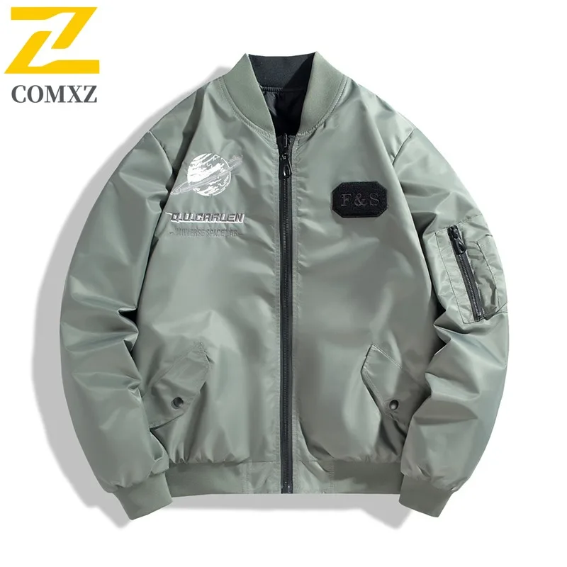 

COMXZ Windbreaker Baseball Collar Bomber Men Women American Vintage Biker Coat Waterproof Windproof Outwear for Outdoor 2025