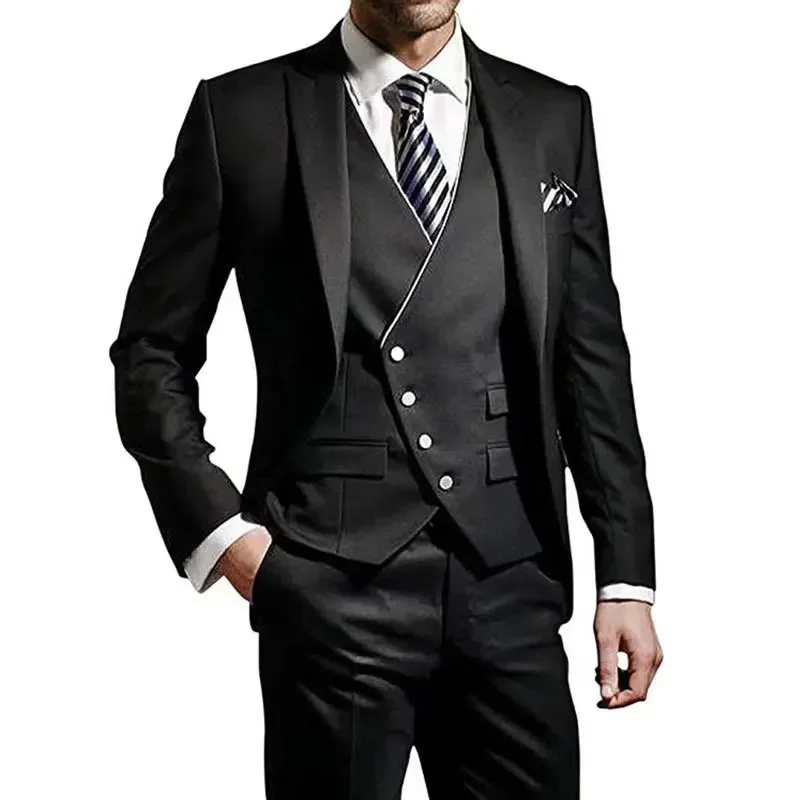 

Men's 3-Piece Slim Fit Business Ceremony Evening Dress Suit Set High Quality 2024 Blazer Vest And Pants Wedding Costumes