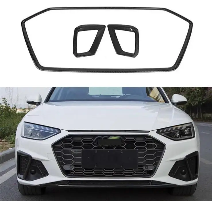 ABS Black Front bumper Around Mesh Grille Grills Trims Fog Lamp Light Vent Air Cover For Audi A4 S4 Sline Sedan/Avant 2020-2024