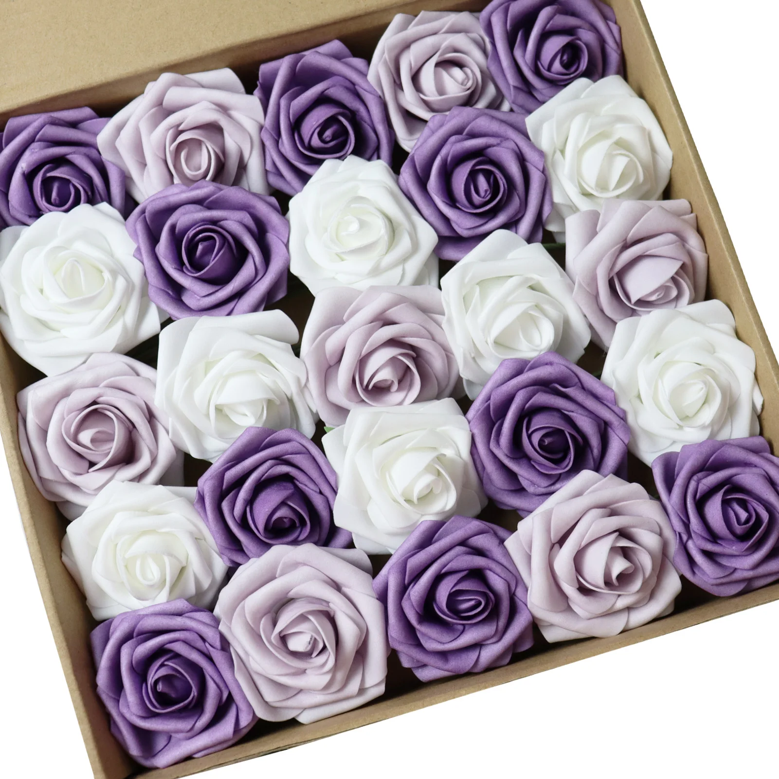 D-Seven 25/50pcs Artificial Flower White/Lavender Mist/Pale Lilac Roses with Stem for DIY Wedding Bouquets Cake Flower Decor