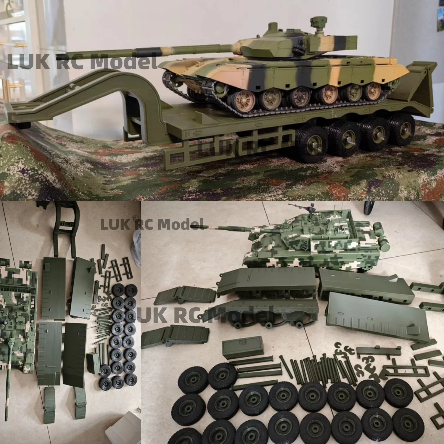 

4-осевой комплект тяжелого прицепа 1/16 RC Tank 99A Пластик ТПУ с принтом Зеленый тигр I 2A6 T90 DIY Запчасти Военный 1/12 Погрузчик Трактор Игрушка