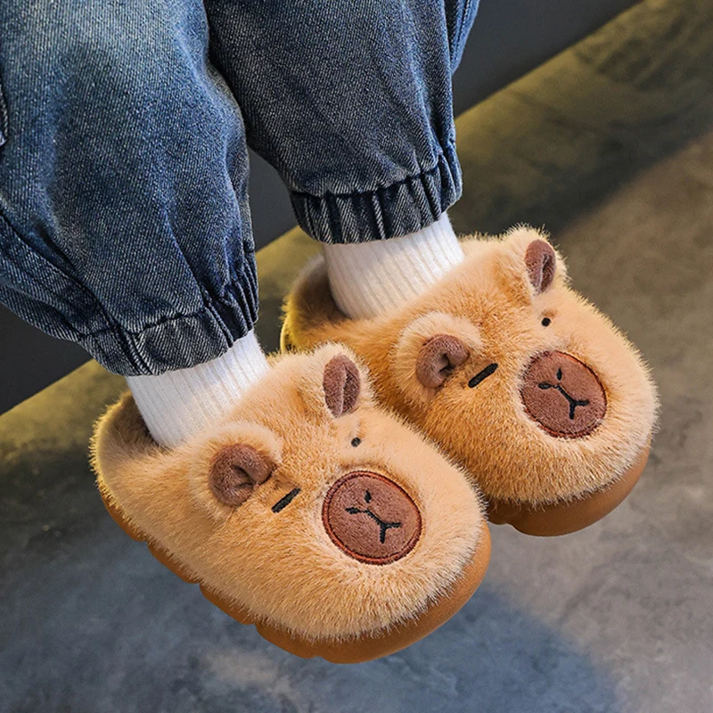 Capybara Cartoon Flauschige Hausschuhe Kinder Indoor Weichen Boden Mutter-Kind Baumwolle Hausschuhe Anti Slip Winter Warme Plüsch Rutschen 45 – Detail 3