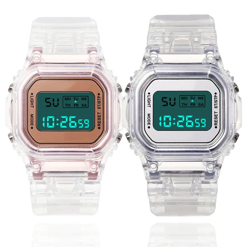 Sport Digital Watch For Kids Fashion Luminous LED Electronic Wrist Watch Transparent Silicone Watchband Casual Boys Girls Clock