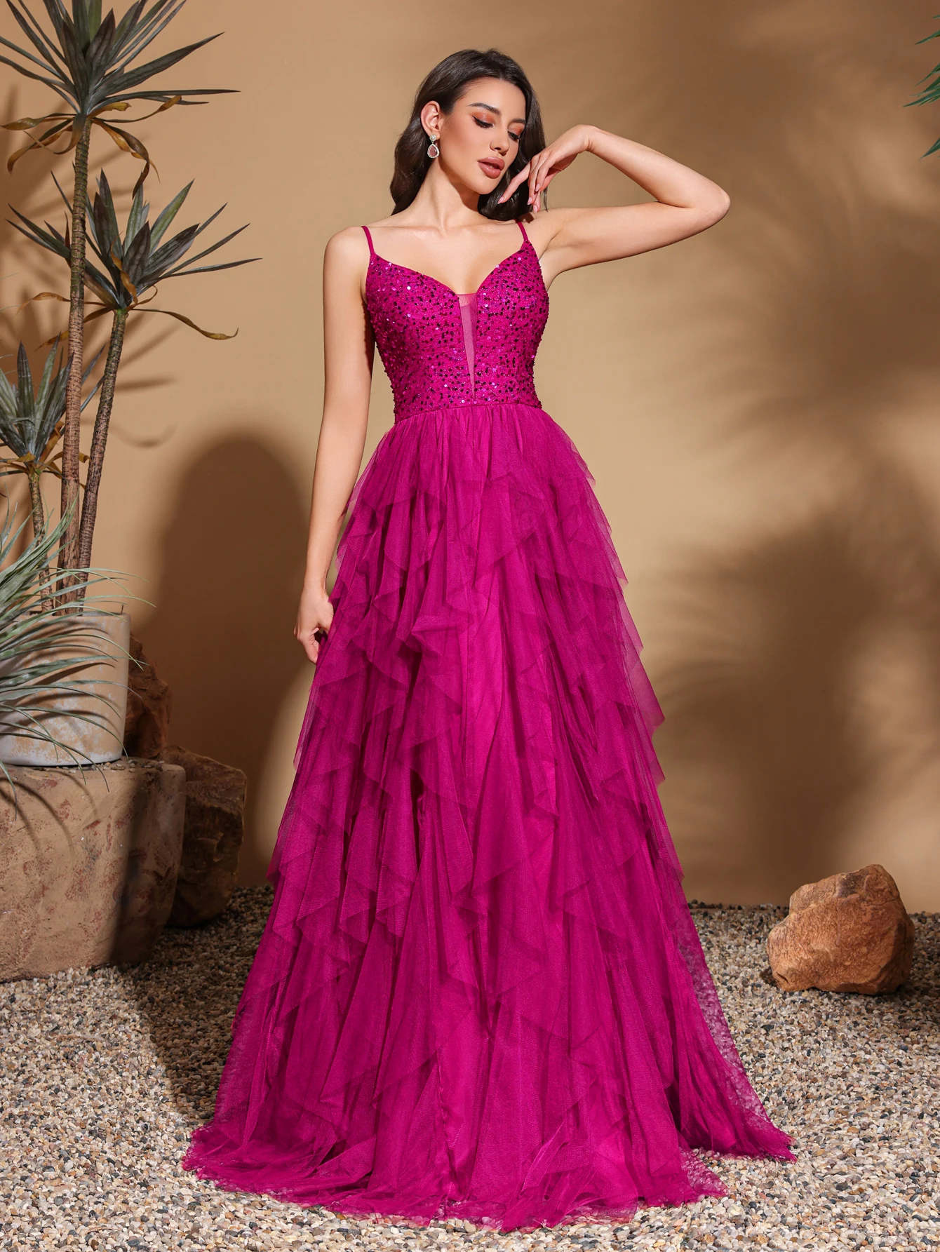 Rose Red  lady's long dres Family evening dresses party dresses festival attire graduation clothing holiday date outfit