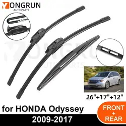 3PCS Car Wiper for HONDA Odyssey 2009-2017 Front Rear Windshield Four Seasons durable Accessories 2009 2010 2011 2017