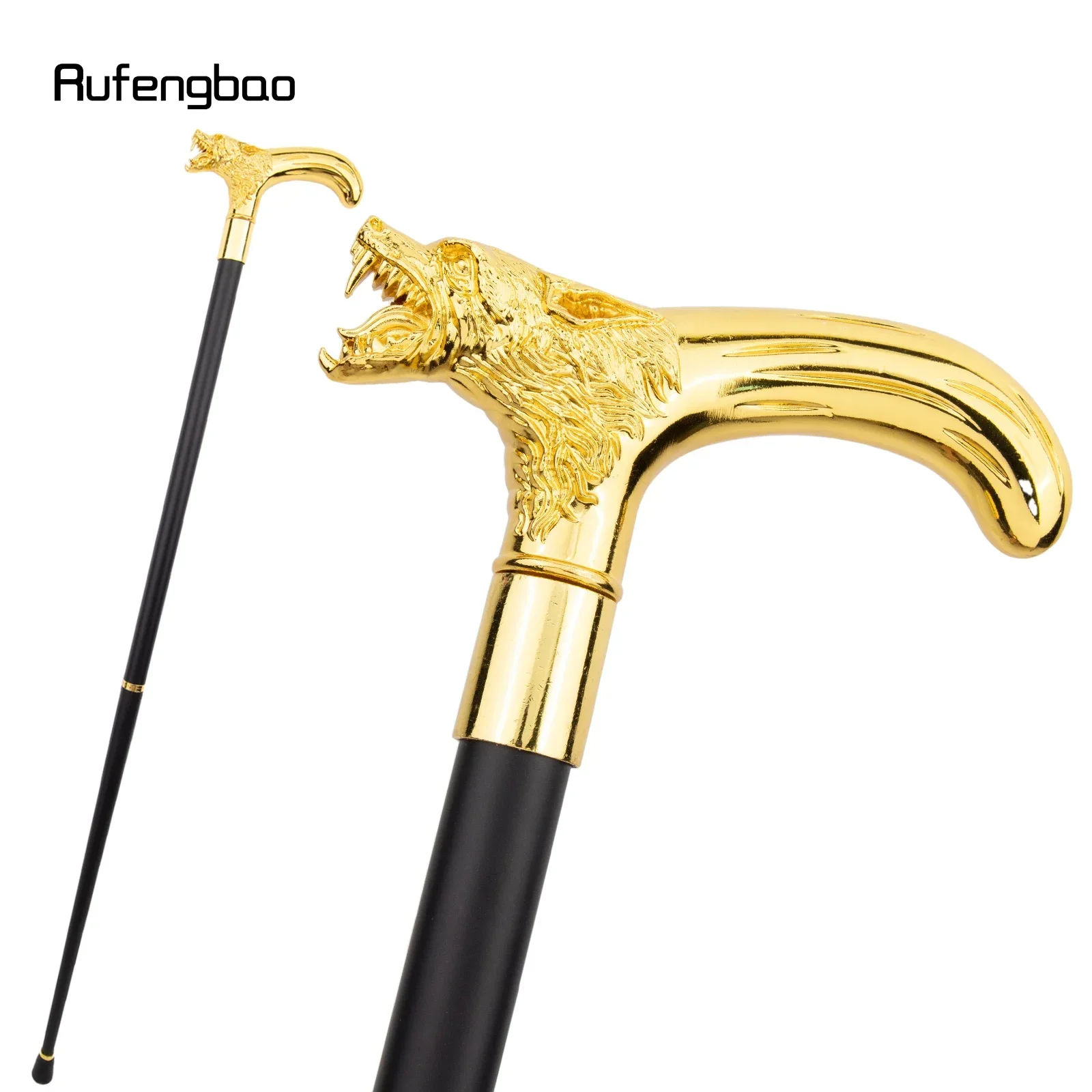 

Golden Wolf Head Biting Walking Cane Fashion Decorative Walking Stick Gentleman Elegant Cosplay Cane Knob Crosier 92cm