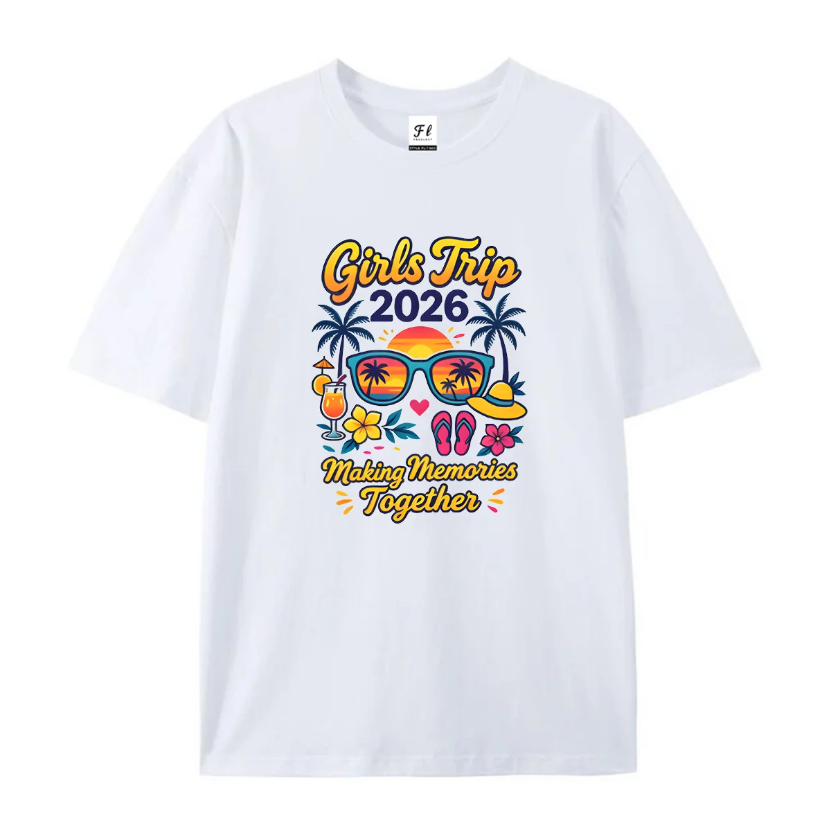 Women  Short Sleeve T Shirt Girls Trip 2026 Making Memories Together Tropical Vacation Print Crew Neck Casual Loose Basic Tees
