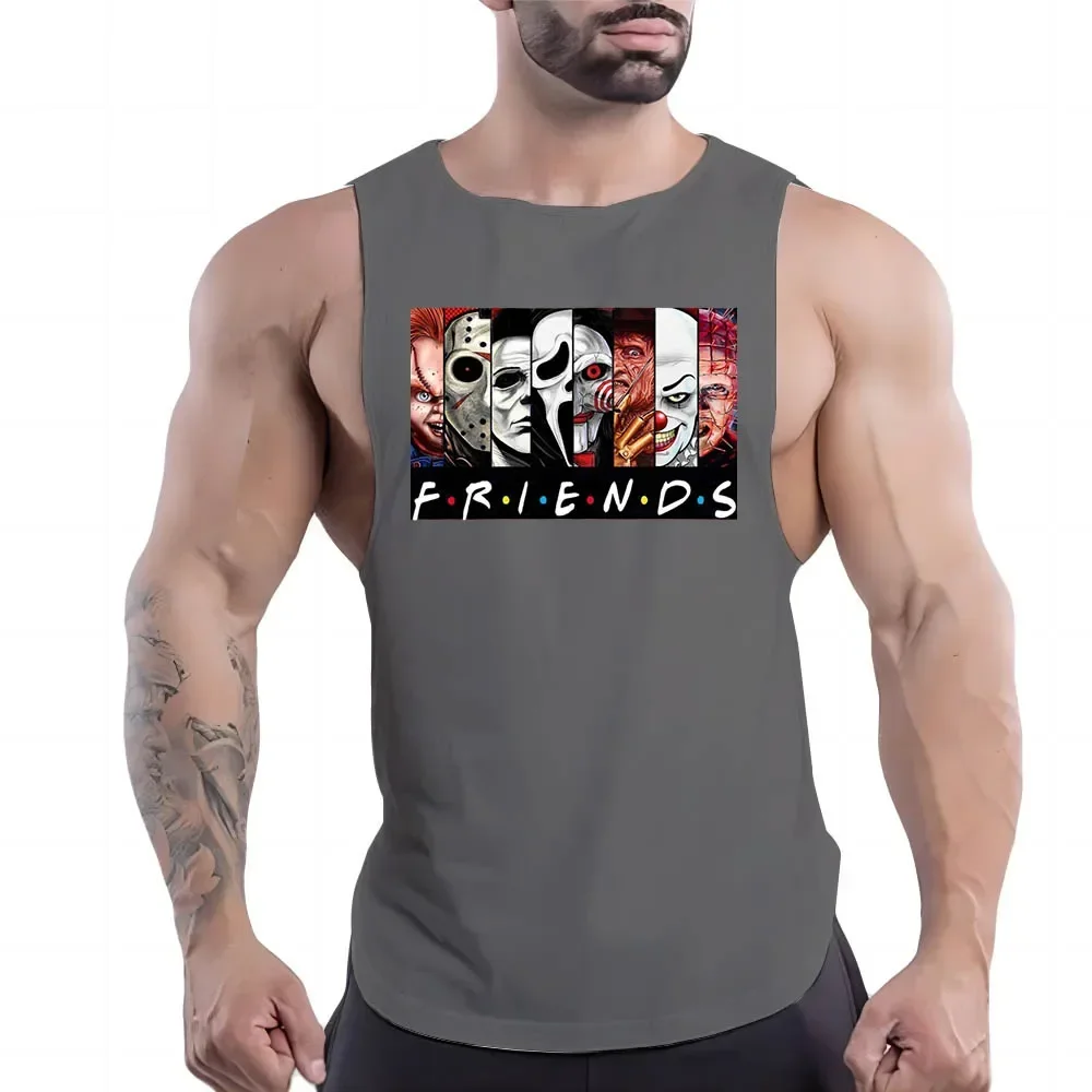 Fashion Leisure Y2k Print Tank Top Breathable Basketball Sleeveless Shirt Outdoor Gym Clothing Men Sport Summer Quick Dry Fnaf