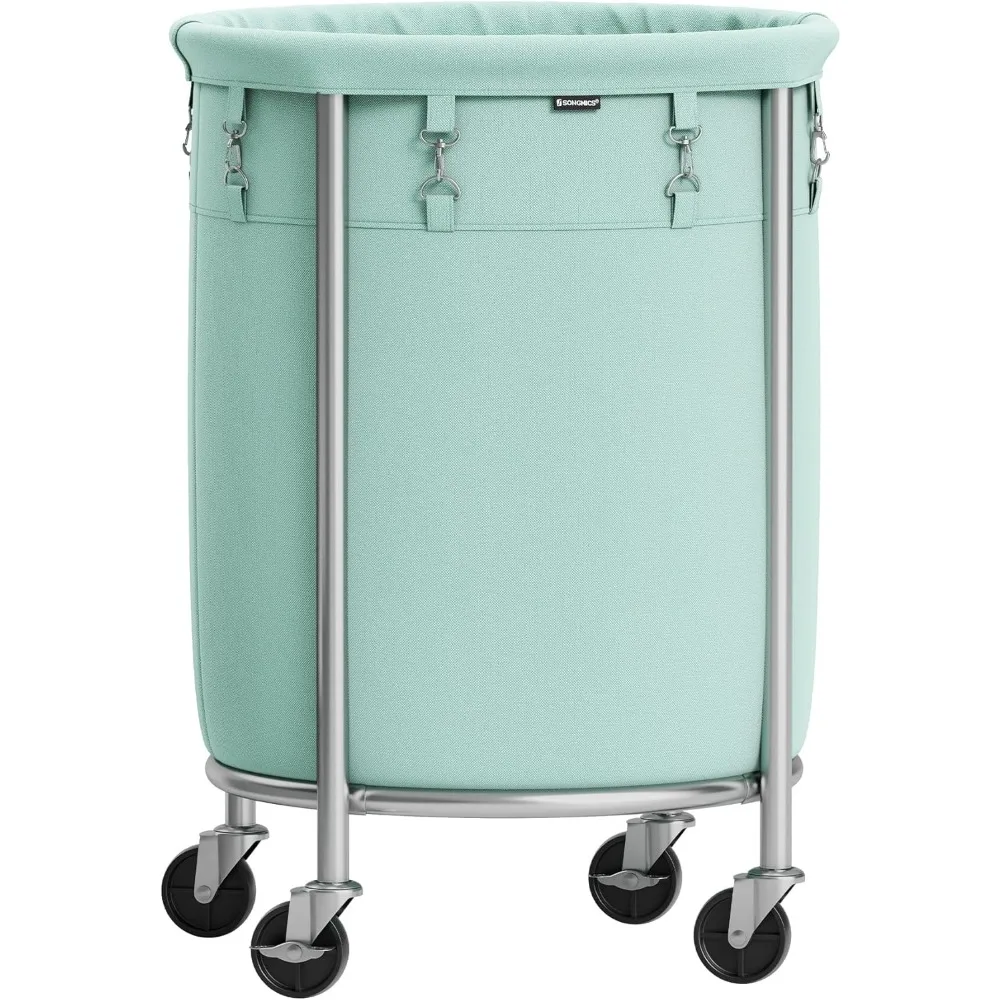 Laundry Basket with Casters, Rolling Laundry Basket, 29 Gallons, Round Laundry Cart, Steel Frame and Detachable Bag, 4 Casters