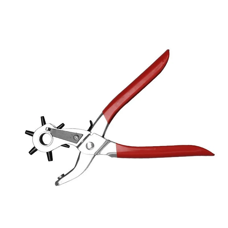 Versatile Leathercraft Leather Hole Punch Pliers 6 Size Hole Red Multi-functional Tool with Round and Oval Hole Punches