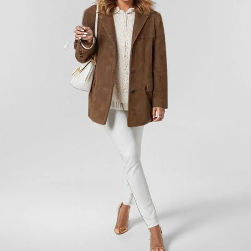 Long Sleeve No Hood Suit Regular Fit Elegant Commuter with Wrinkle Finish Single Breasted Button Closure Women Suit Autumn