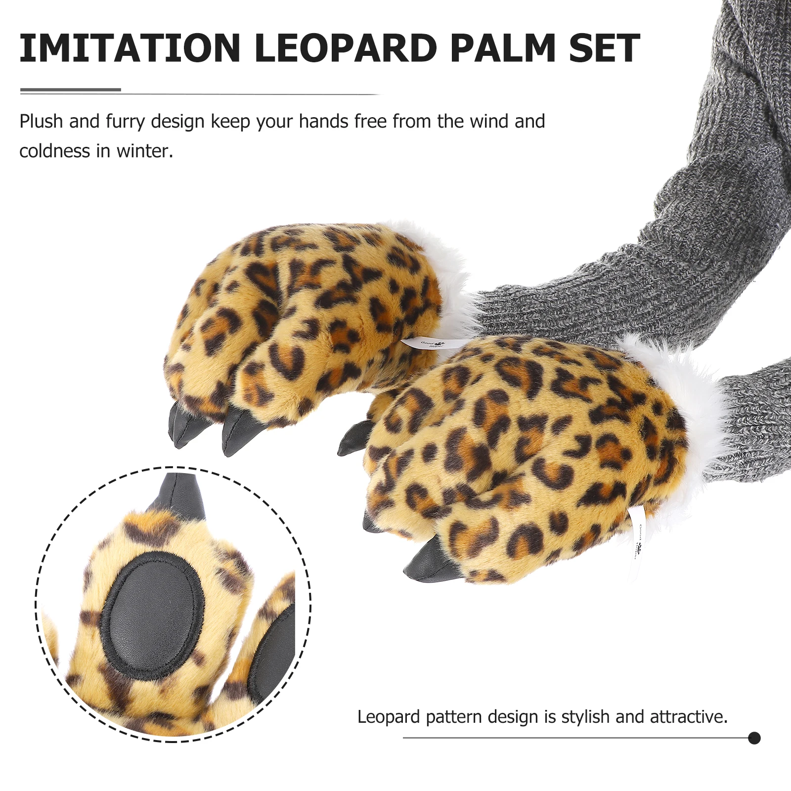 

Cozy Furry Leopard Paw Gloves Stylish Animal Pattern Halloween Cosplay Party Costume Accessories Props