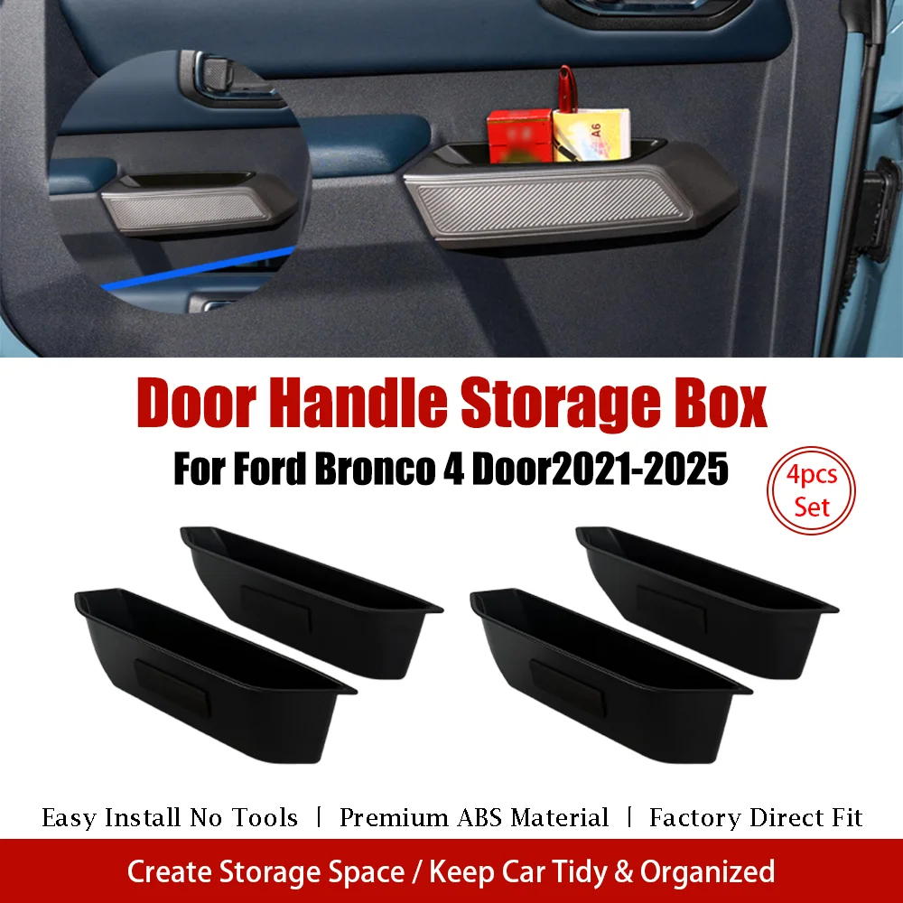 4PCS Door Handle Storage Box Armrest Organizer Tray For Ford Bronco 4Door 2021-2025 Car Accessories Side Panel Storage Container