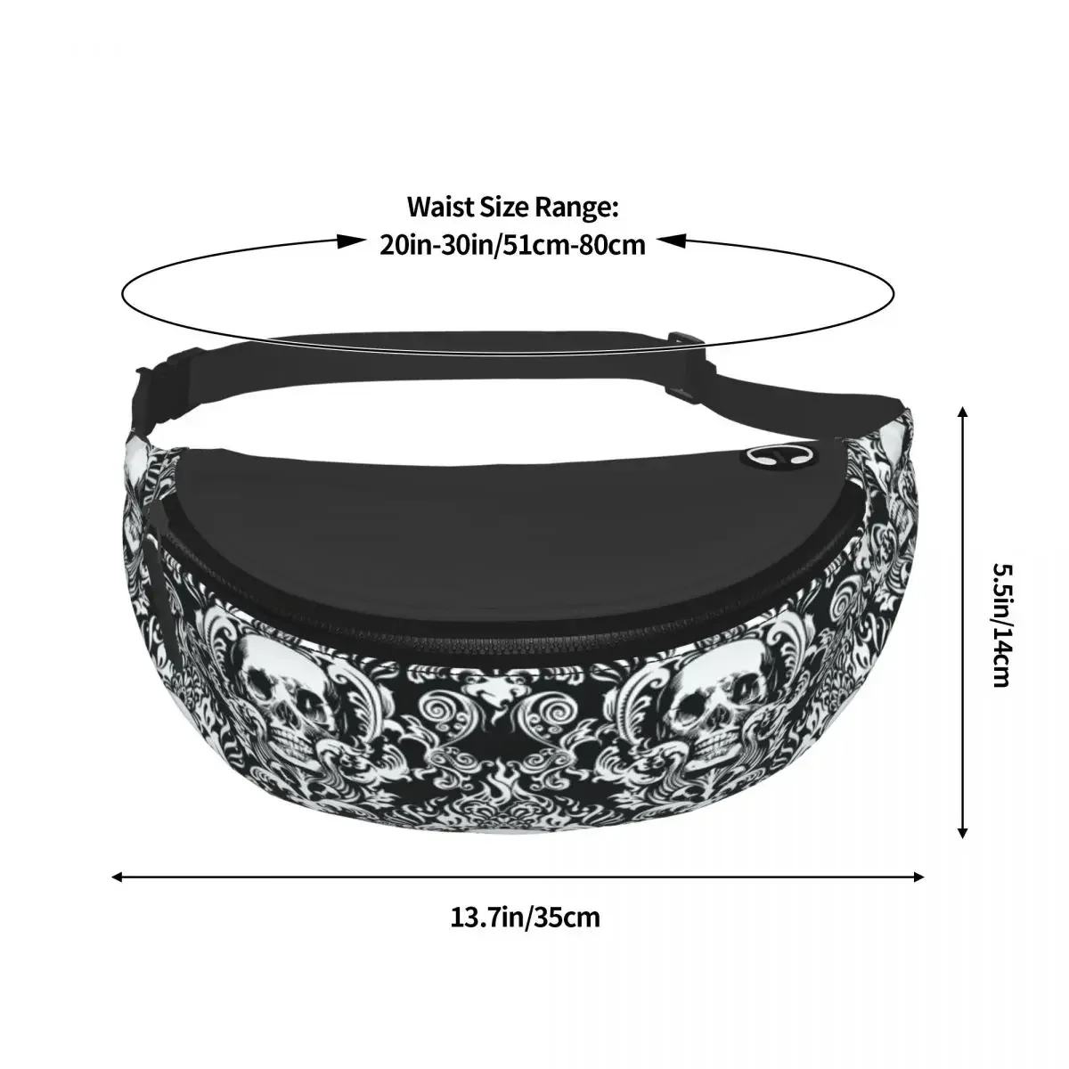 Bolsa de cintura crossbody para homens e mulheres, Custom Fanny Pack, Crânio Gótico, Flor, Gótico, Dia das Bruxas, Ciclismo, Acampamento, Telefone, Bolsa de dinheiro