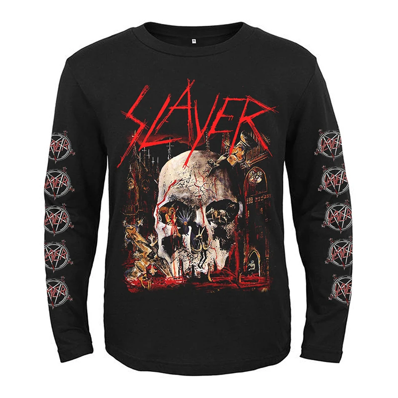 

Slayer Show No Mercy Long Sleeve T Shirt Mens Vintage Tshirt Harajuku Streetwear Hip Hop Cotton T-Shirt Tee Tops