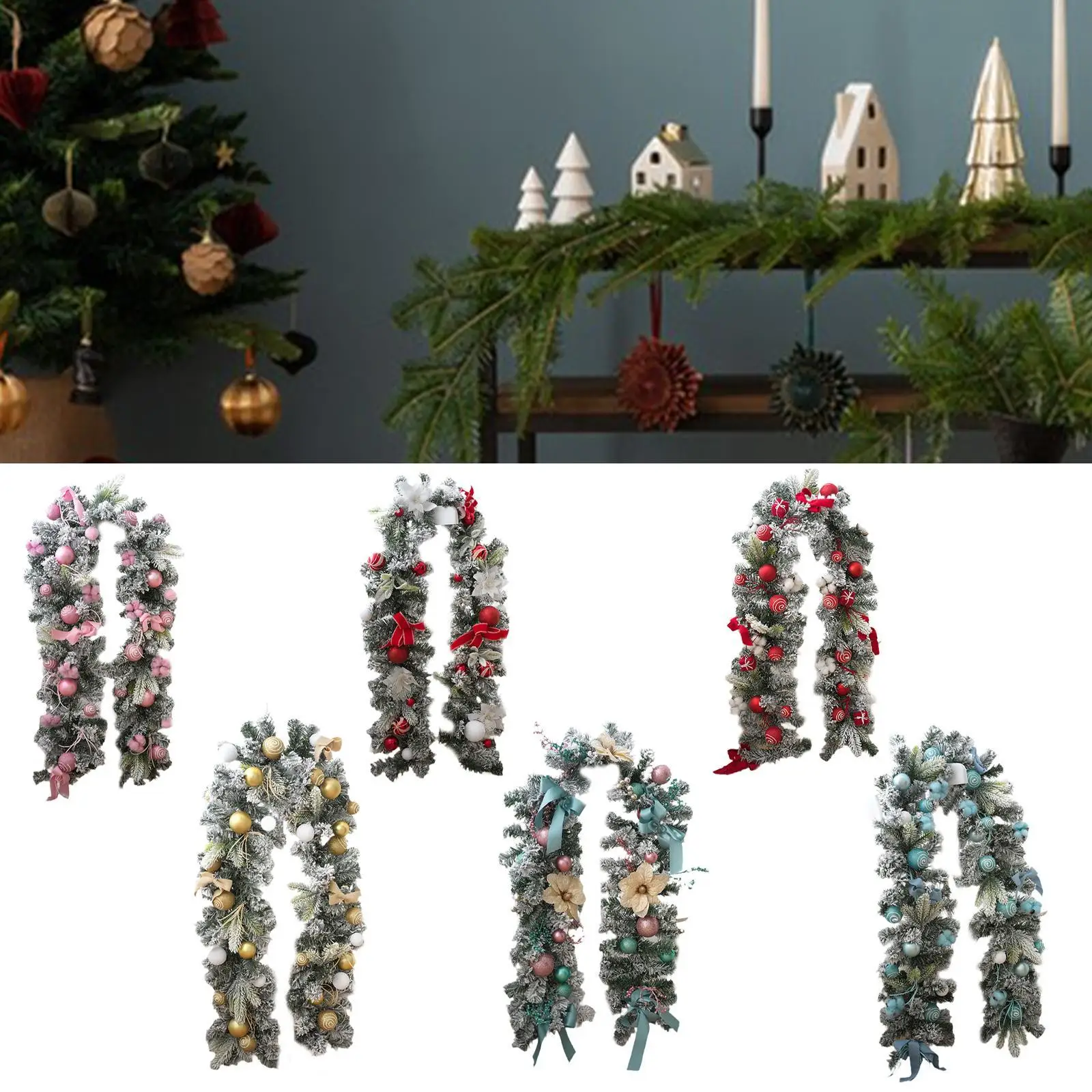 Christmas Garland 5.9ft Multifunctional Xmas Ornament Home Decoration for Fireplace Party Favors Supplies Winter Garden Festival