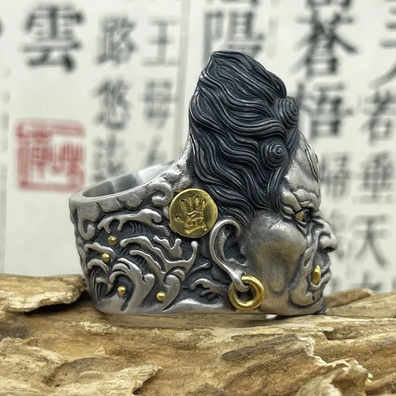 Ethnic Style Individualistic Domineering~Three Eyes Buddhist Monk Mingwang Men Ring Fashion Trend Ring High Grade Retro Jewelry