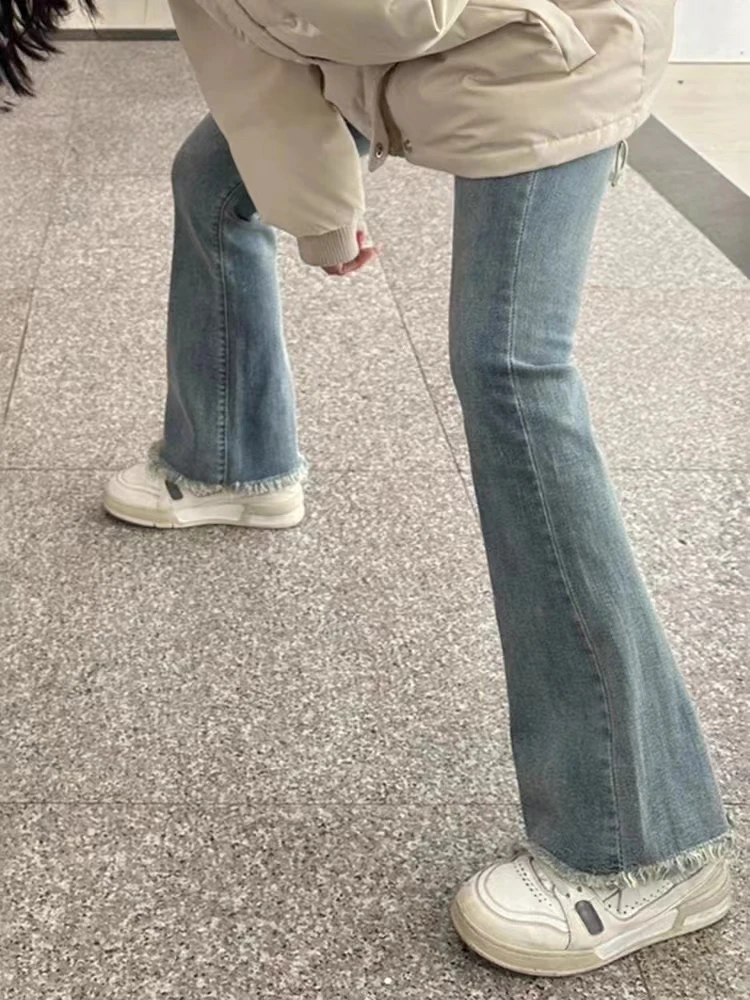 

High Waist Bell Bottom Jeans Women's Spring Summer Design plus Size Fleece Straight Leg Pants Slimming Effect Pear Shape...
