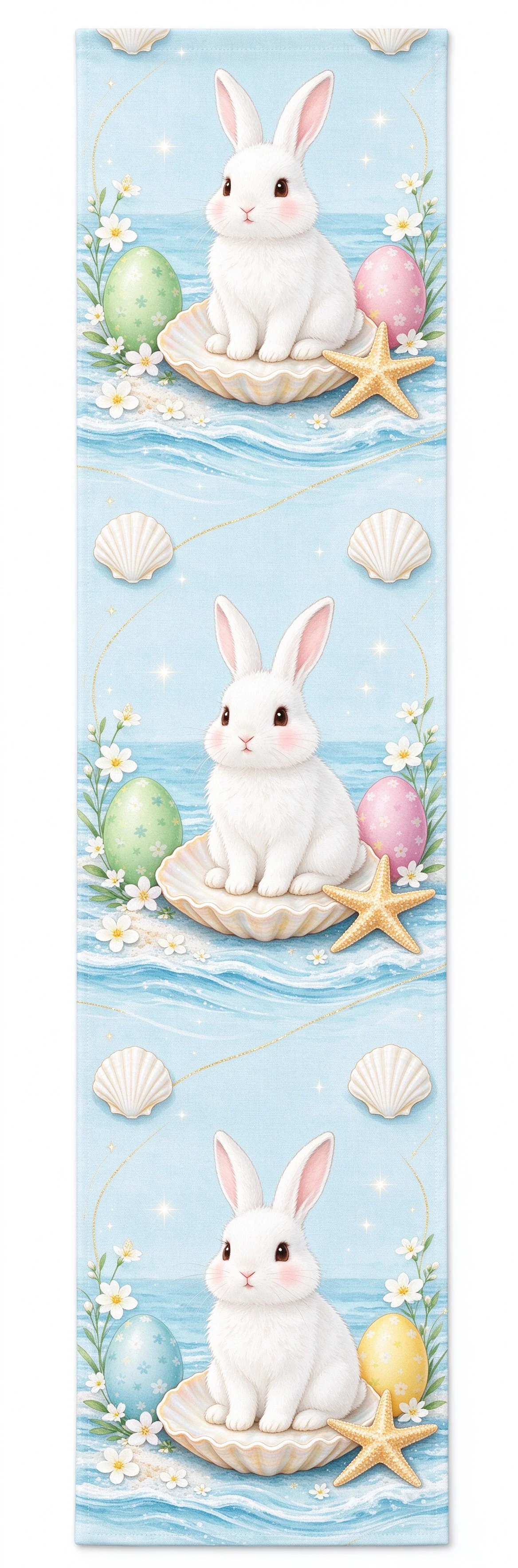 Easter Bunny Table Runner Cute Rabbit Color Eggs Basket Daisy Pink Ribbon Spring Holiday Dining Table Home Party Decor