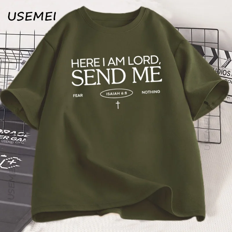 Here I Am Lord Send Me Isaiah 6:8 Verse T Shirt Faith Tee Christian Charlie Kirk T-shirt Men's Cotton Short Sleeve Tshirt