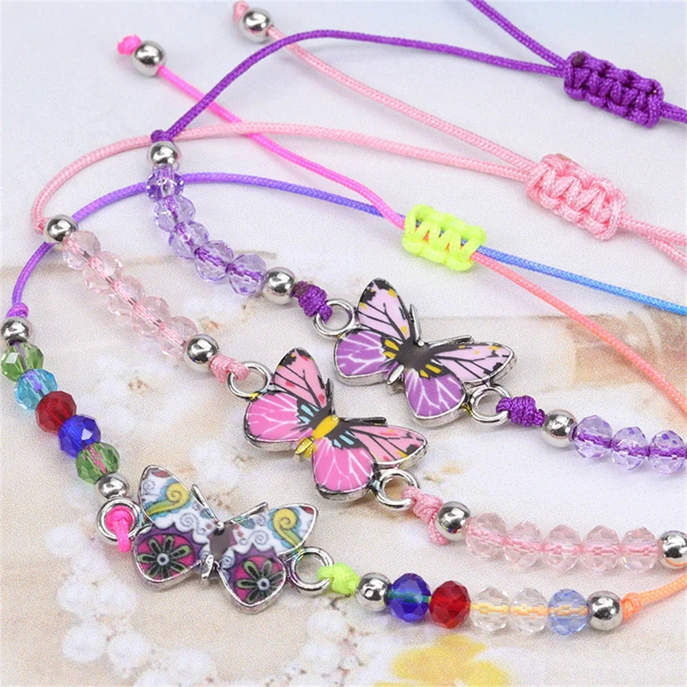 Crystal Butterfly Bead Geweven Touw Ketting Vrouwen Kids Sieraden Voor Meisjes Leuke Charm Sieraden Zomer Strand Accessoires