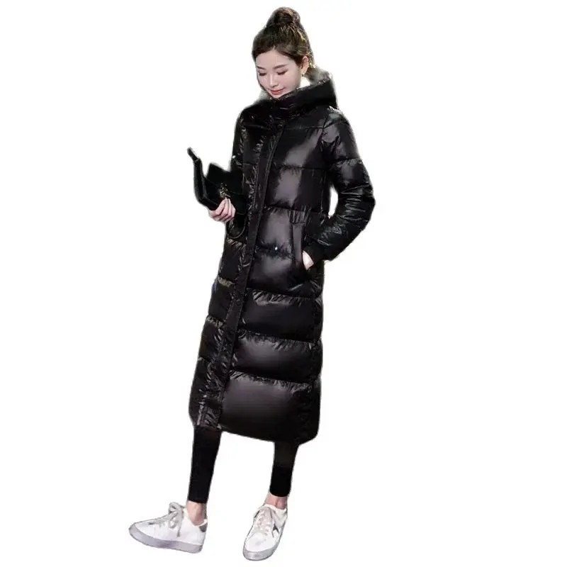 

Cotton-padded Women's Long Over-the-knee Winter Online Celebrity Glossy Disposable Hooded Fashion Bread Coat Women's Tid