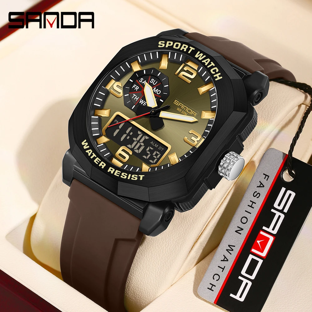 SANDA Top 3370 New Fashionable Men\'s Outdoor Sports Men\'s Electronic Military Watch Waterproof Night Light Men\'s Watch