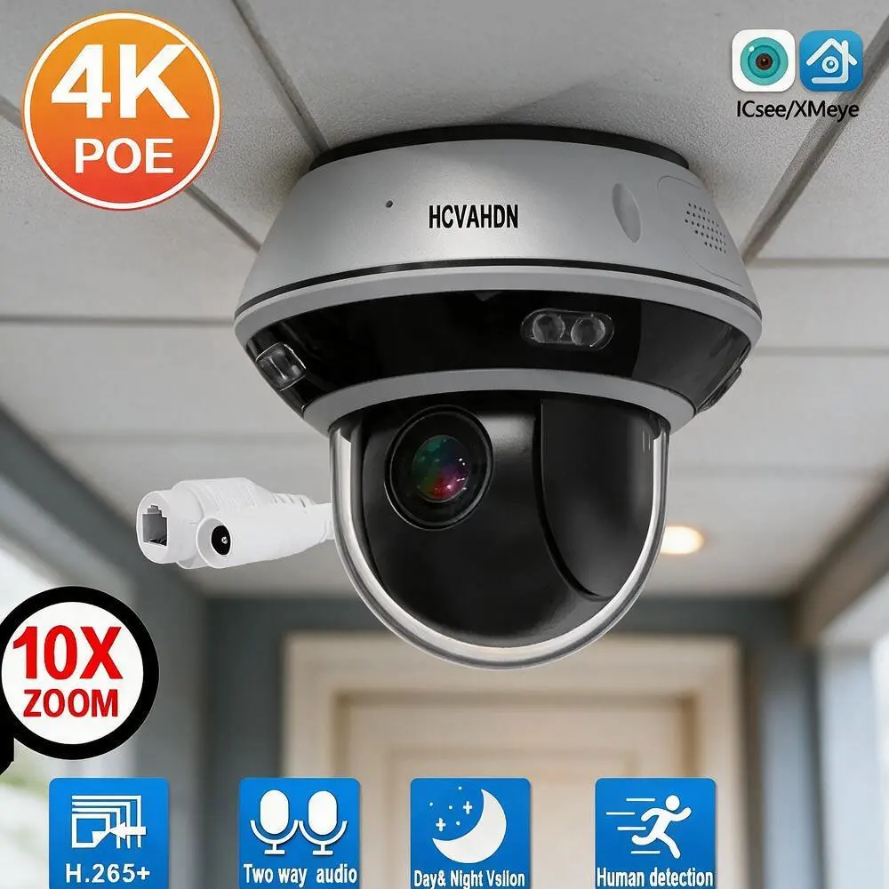 XMEYE 4K 8MP PTZ POE IP Security Camera Dome 10X Zoom Outdoor Waterproof CCTV Network Surveillance Camera Two Way Auido H.265
