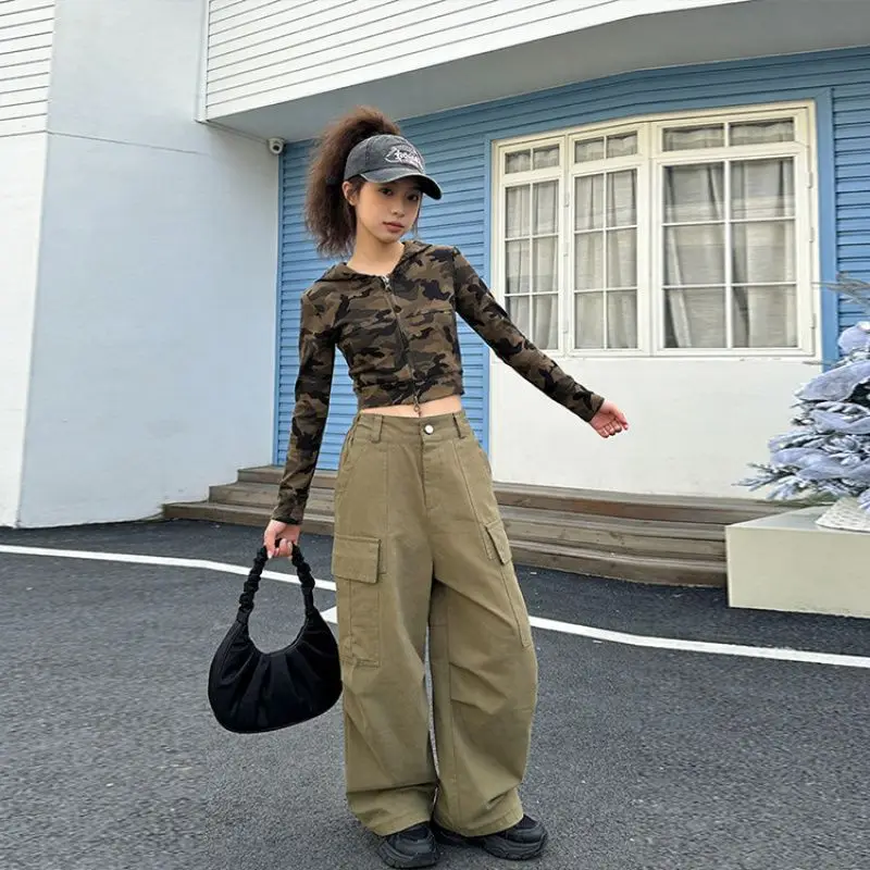 Girls' Street Dance Clothes Spring and Autumn 2026 New Fashion Camouflage Zipper Top Long Sleeve Hooded Short Jacket