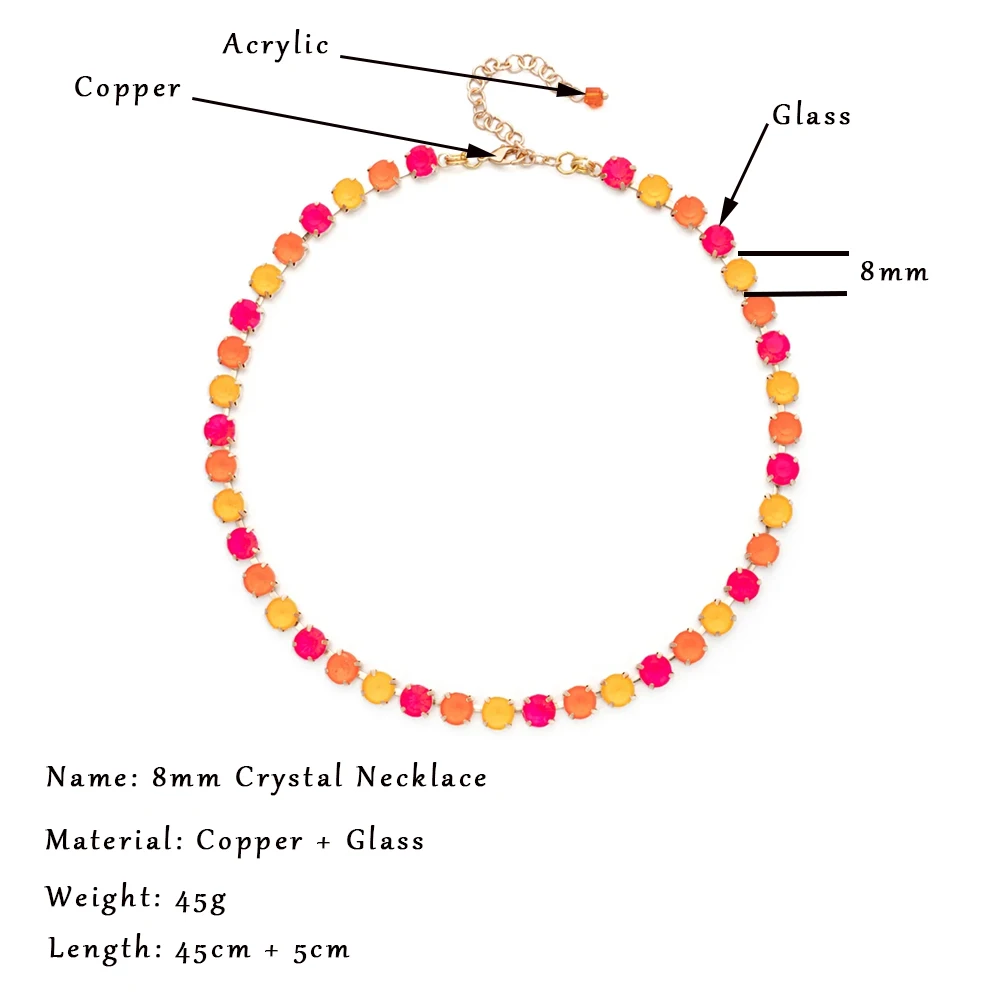 2024 New 8mm Cubic Zirconia Necklace For Women Round Shape Crsytal Claw Setting Colorful Zircon Chokers Beads Neck Jewelry