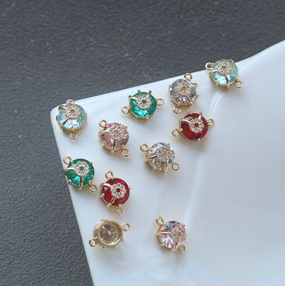 10 قطعة/الحقيبة خمر النحاس مطلي 18K الذهب مع كريستال زجاج دائري حلقة مزدوجة موصل DIY بها بنفسك صنع المجوهرات الملحقات