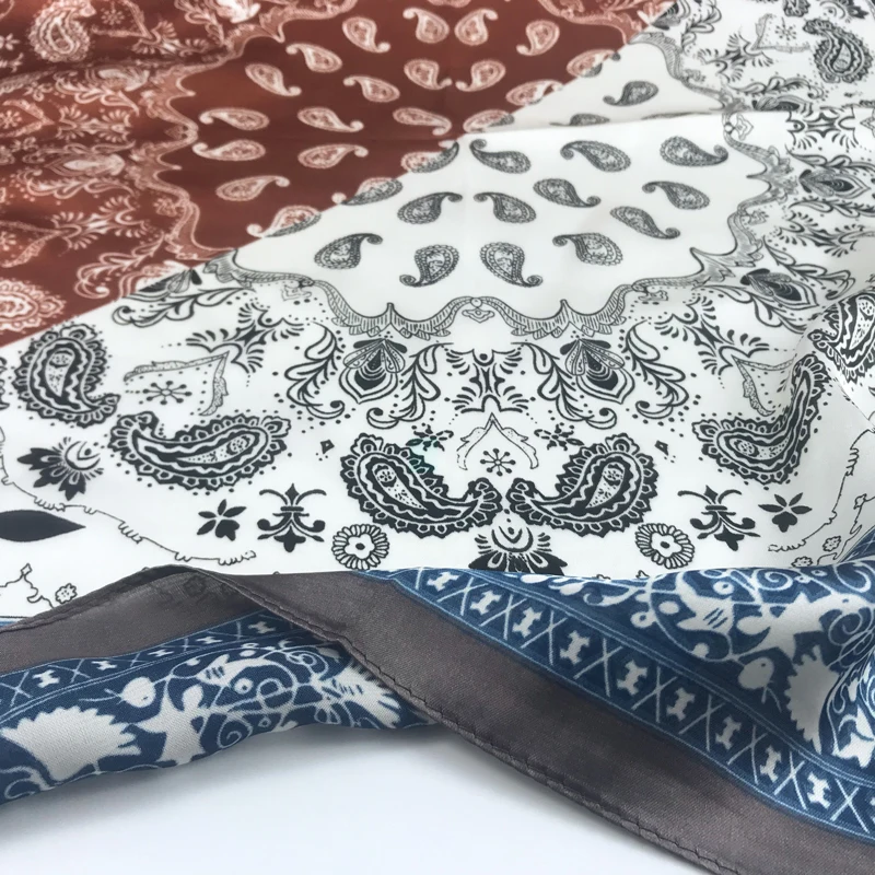 Retro Cashew Flower Square Hijab Scarf Hiphop Scarf Pants Scarf 60cm Simulated Silk Scarf Neckband for Men and Women Hair With