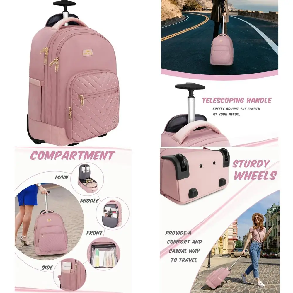 Mochila com Rodas MATEIN para Mulheres, Mochila de Viagem para Laptop de 17 Polegadas com Rodas, Grande Mochila de Rodas para Negócios, Impermeável