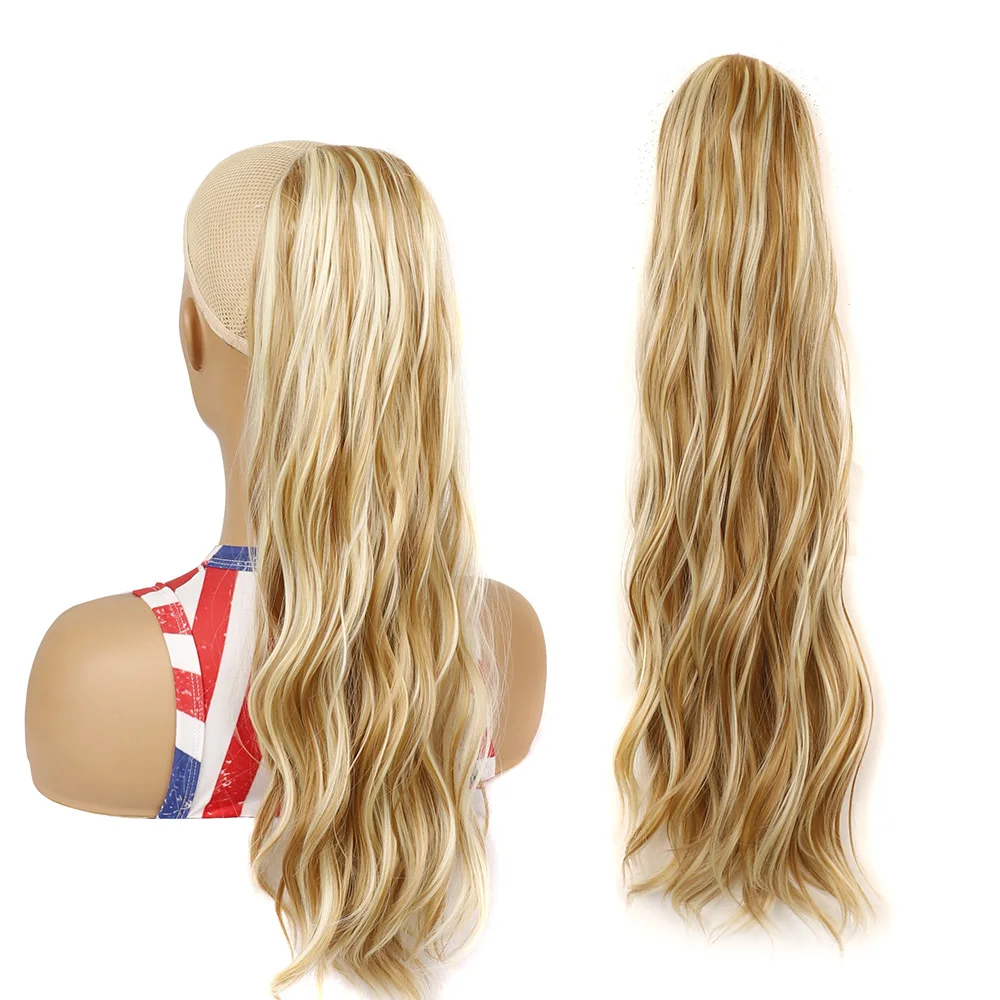 

Synthetic Drawstring Water Wave Ponytail - Long 23" Curly Hair Extension Net Weft Pony Tail for Women