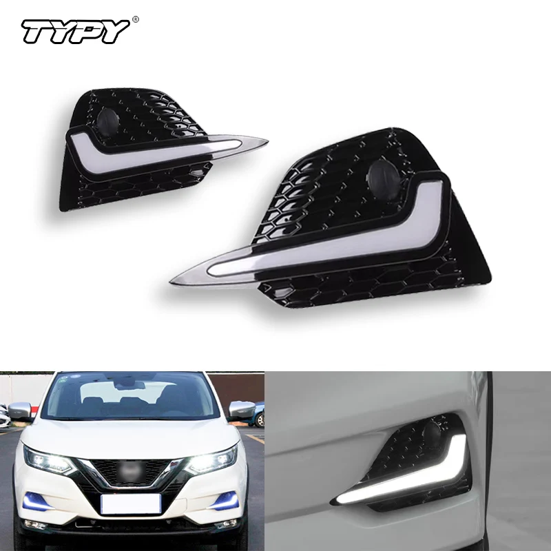 

2PCS LED Daytime Running Light For Nissan Qashqai 2019 2020 2021 2022 Dynamic Turn Yellow Signal Car DRL 12V LED Fog Lamp