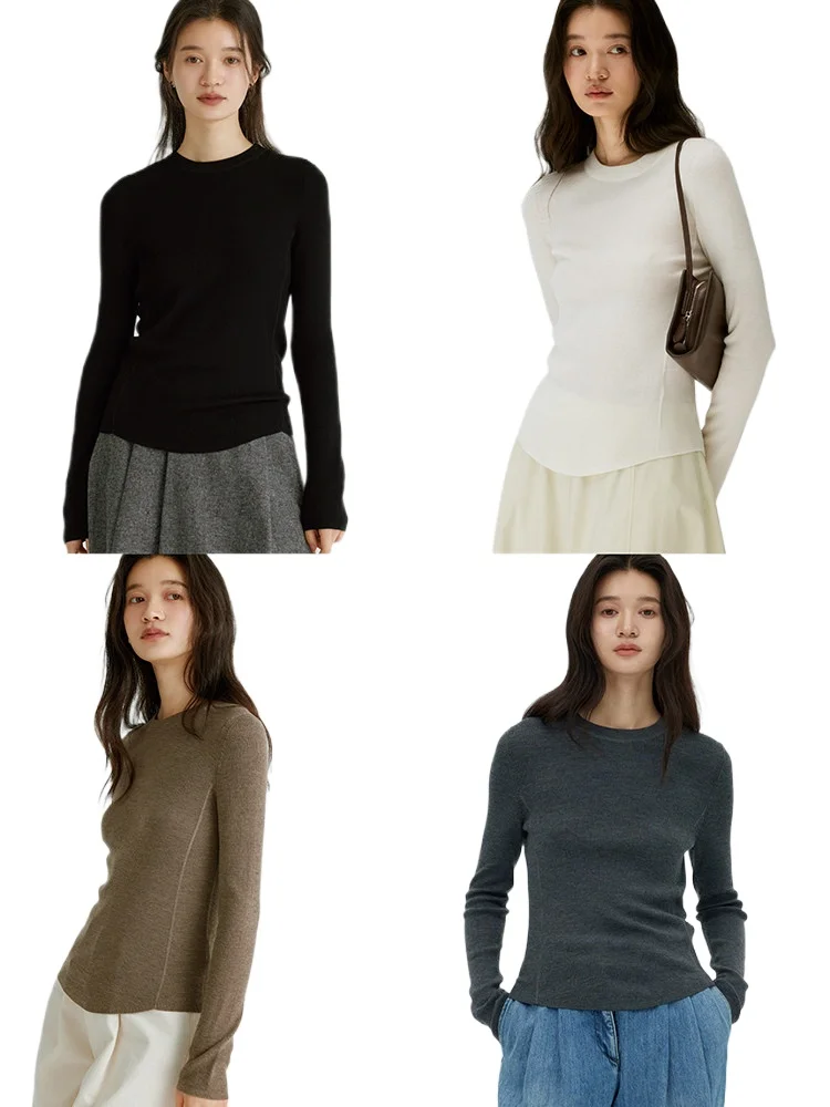 

+ Fine 18-needle 120s worsted wool, three-dimensional curved hem + exquisite hemming craft crew neck knitted sweater