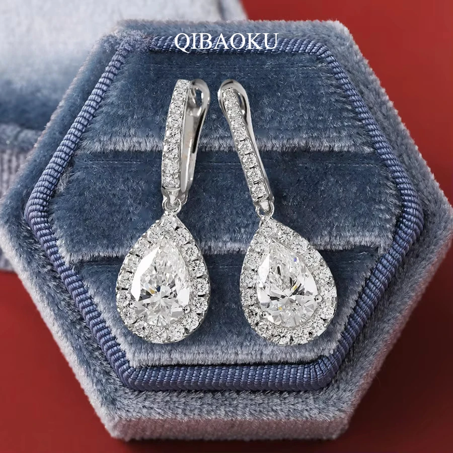 QIBAOKU 5*8mm Pear Moissanite Water Drop Earrings S925 Silver D Color Lab Diamond for Women Wedding Jewelry Gift GRA 2026