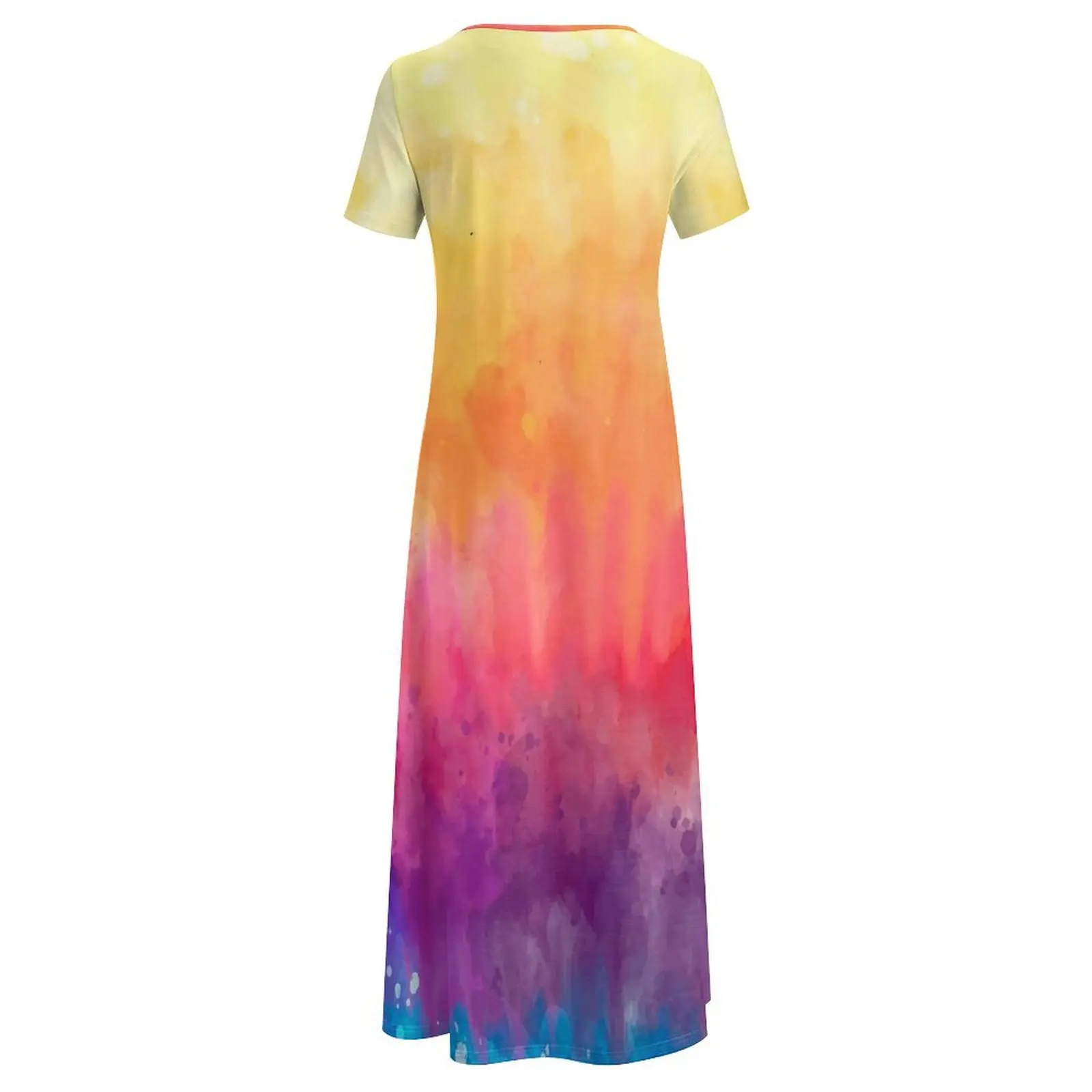 Vestido Maxi de Tie Dye Colorido Feminino, Manga Curta, Kawaii, Estético, Boho, Praia, Vestidos Longos, Laranja, Vermelho, Roxo, 5XL, 6XL, 7XL