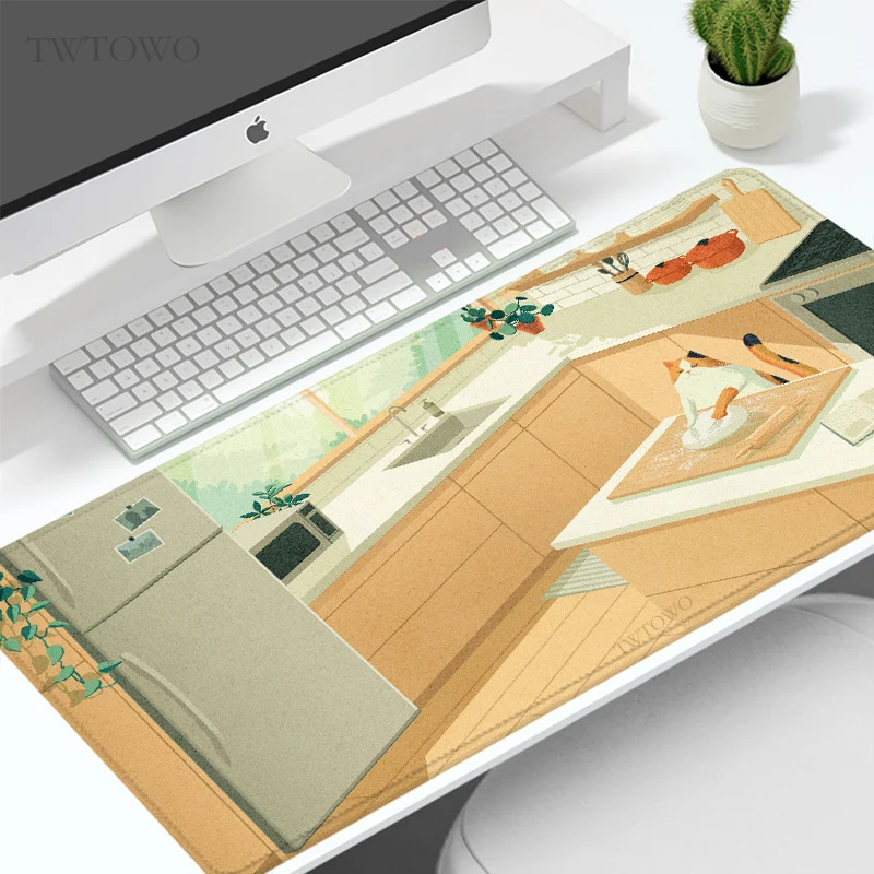 Mouse Pad Gaming Green Cute Cat Aesthetic XL New Large Custom Mousepad XXL keyboard pad MousePads Soft Office Gaming laptop