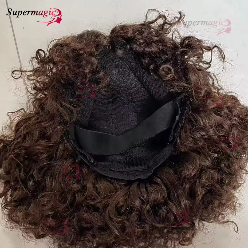 شوكولاتة براون # 4 12 بوصة موجة المياه غلويليس شعر مستعار شعر الإنسان جاهز لارتداء متموج ريمي الشعر الهندي غير الدانتيل بوب شعر مستعار مع الانفجارات