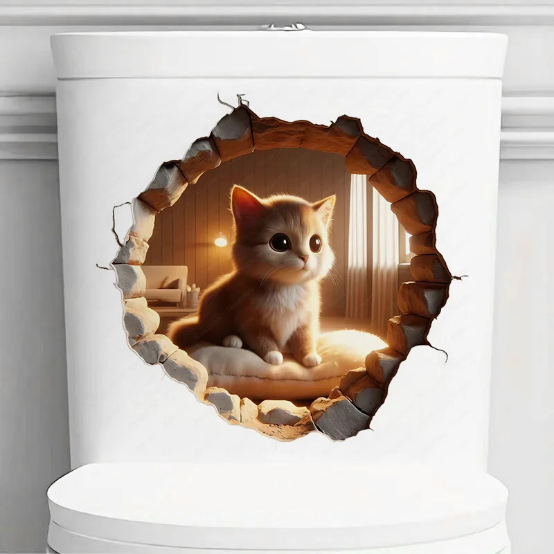QT640 #   Adorables autocollants muraux 3D en forme de chat, autocollants pour couvercle de toilette, autocollants muraux décoratifs pour chambre, entrée, salon, porche, maison