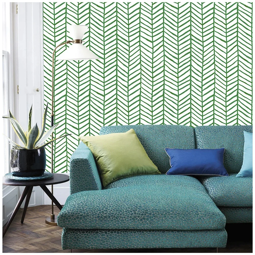 

Modern Stripe Peel And Stick Wallpaper Herringbone Green White Vinyl Self Adhesive Contact Paper For Kidroom Bedroom Home Decor