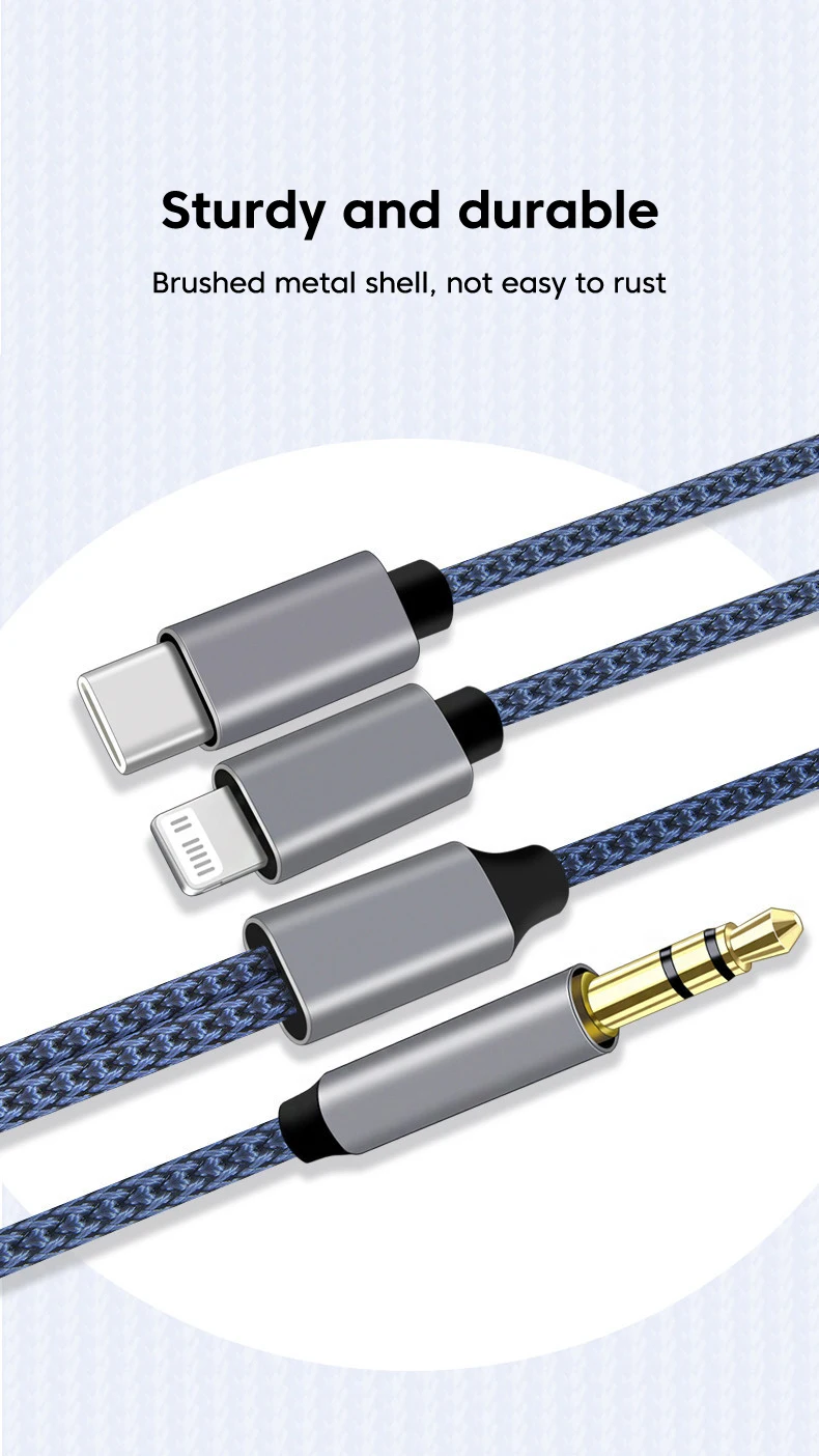 2-in-1 Aux-Audiokabel Typ C/Lightning auf 3,5-mm-Klinkenkabel für Auto-Kopfhörer, Telefon, USB-C, iOS zu 3,5-mm-Aux-Konverter-Klinkenkabel – Detail 6