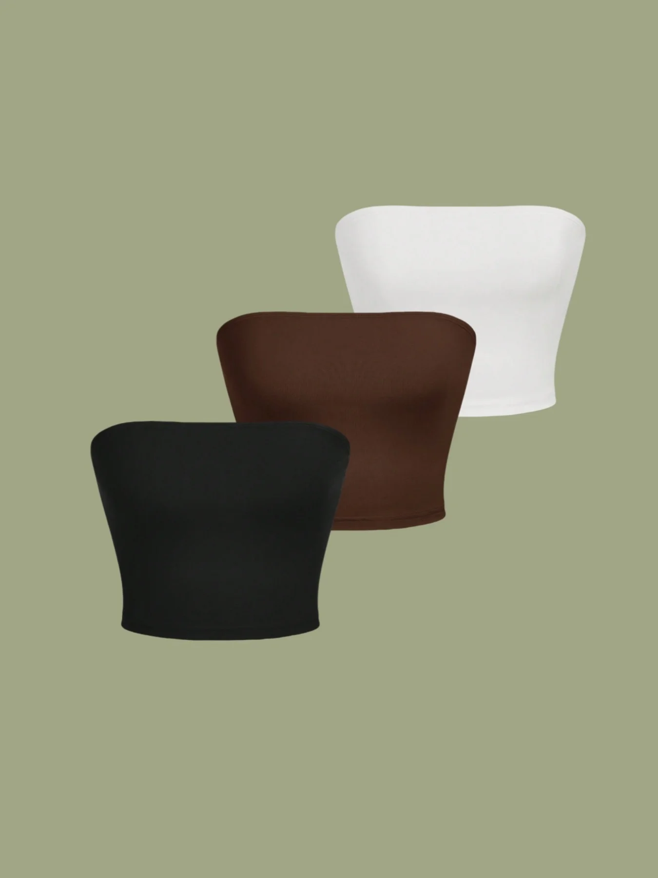 

3-Piece Women's Pure Color Tube Top Slimming Look and Elegant Knitted High Elastic Top