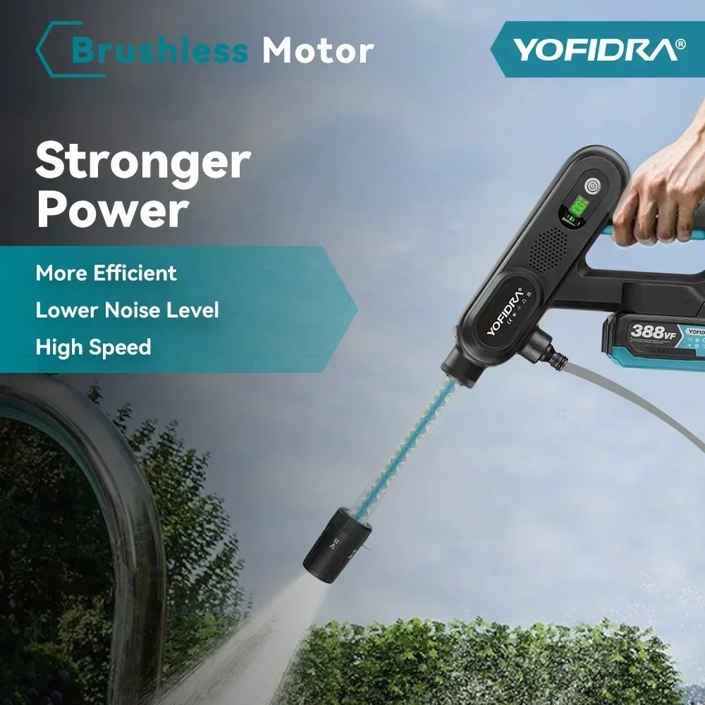 YOFIDRA 250 Bar bürstenlose Hochdruck-Autowaschpistole, 3 Gänge, elektrische Gartenwasch-Wasserwasch-Spritzpistole für Makita 18 V-Batterie